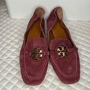 TORY BURCH Miller Square-toe Loafers In Burgundy SZ 11